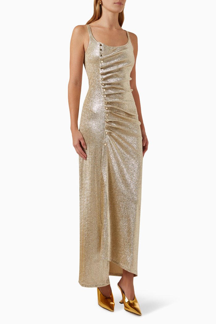 

Pleated Maxi Dress in Lurex, Silver
