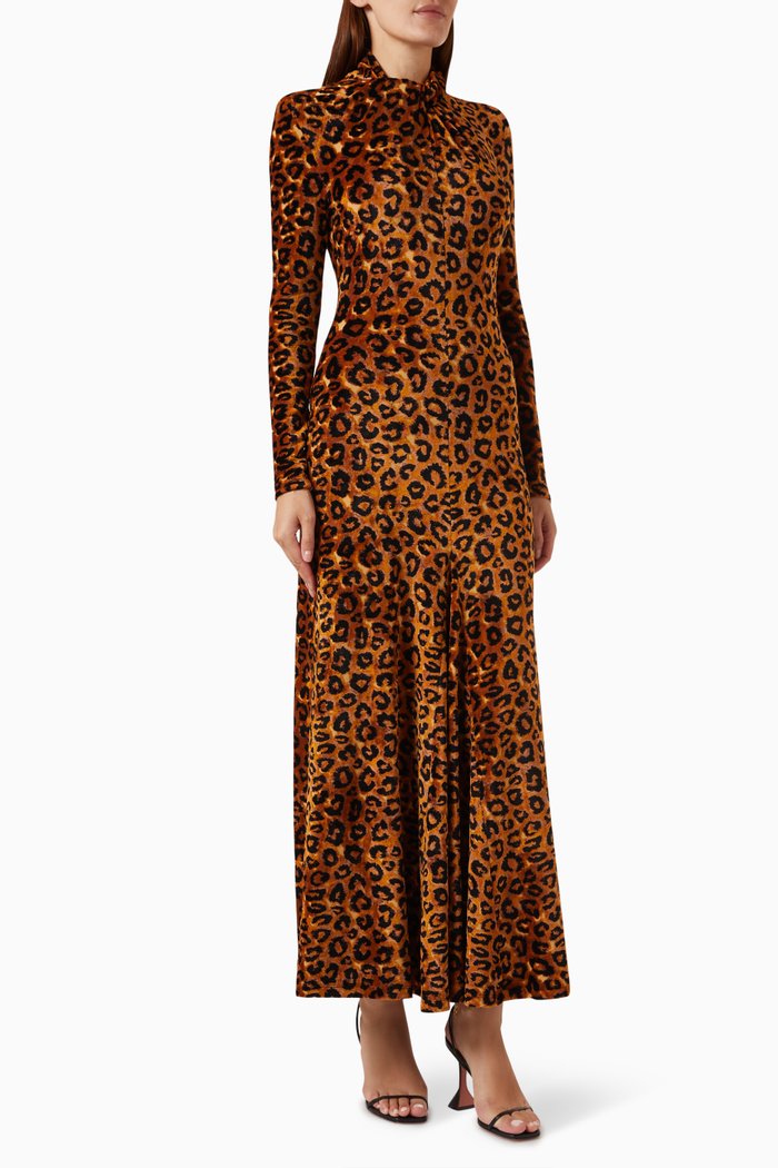 Leopard-print Maxi Dress in Devoré, Multicolour