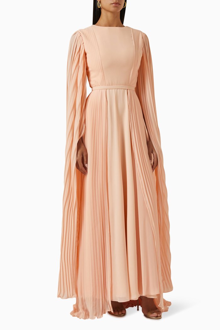 

Pleated Cape-sleeve Dress, Pink