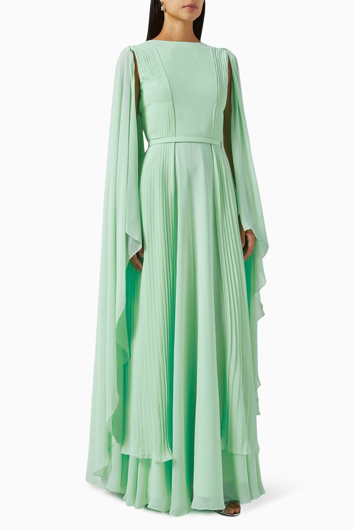 

Cape-sleeve Dress, Green