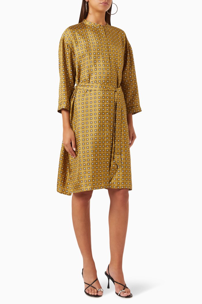 

Time Belted Shirt. Dress in Silk-twill, Yellow