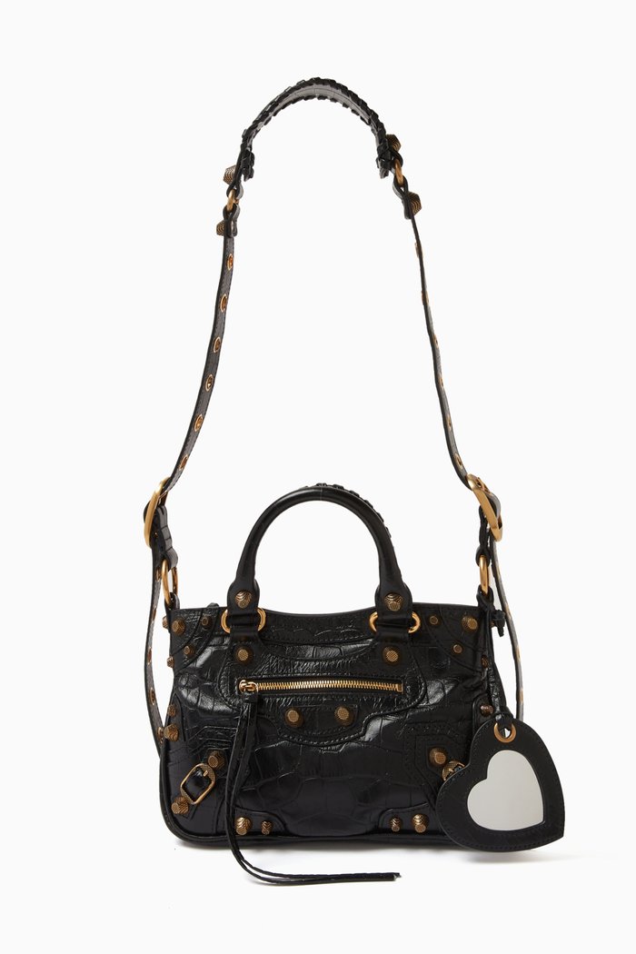 

Small Neo Cagole Tote Bag in Crocodile-embossed Leather, Black