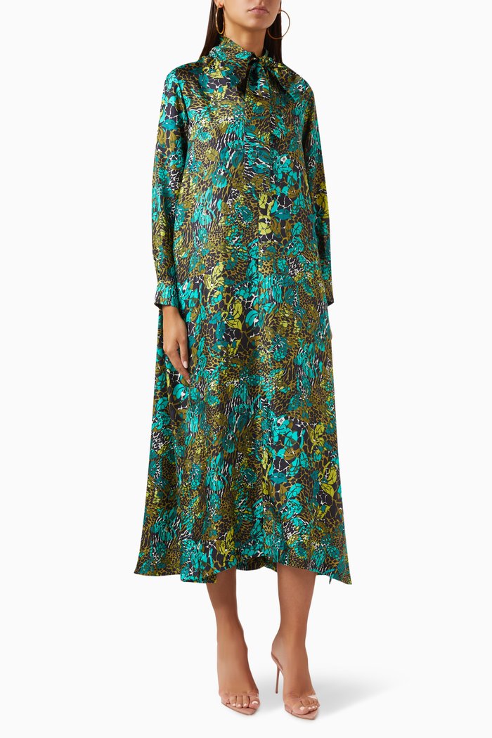 

Calate Shirt Dress in Silk, Green