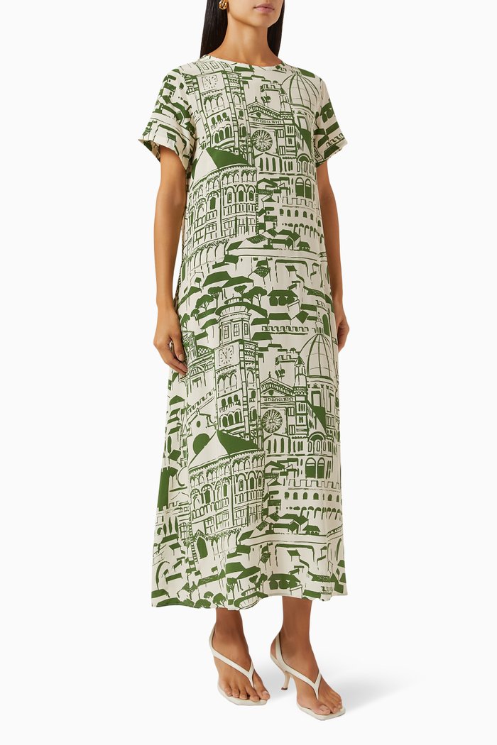 

Aral Printed Dress in Silk, Green