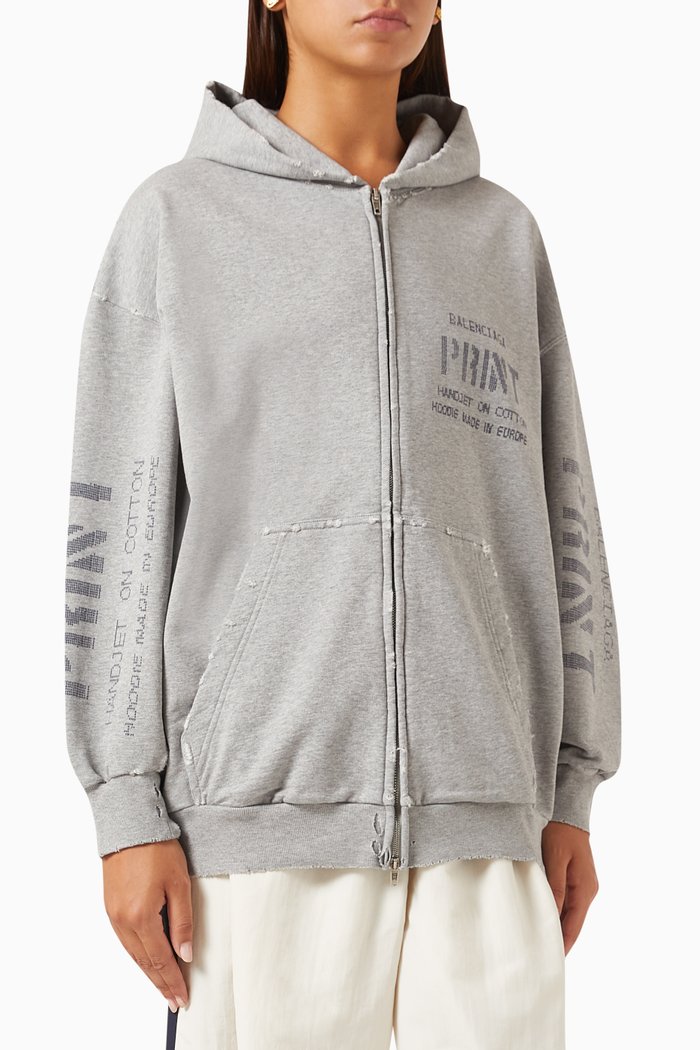 

Small Fit Zip-up Hoodie in Cotton, Grey