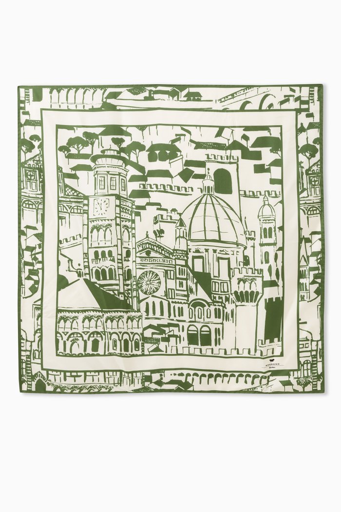 

Siam Square Neckerchief in Printed Silk Twill, Green