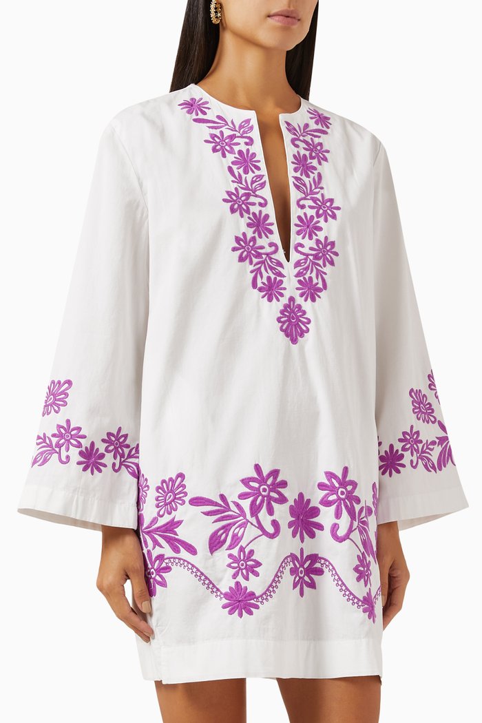 

Embroidered Tunic Dress in Cotton, White