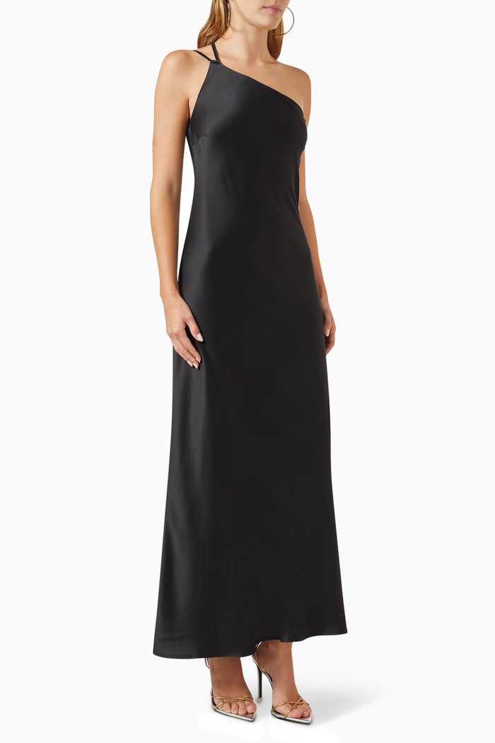 

001 Asymmetric Maxi Dress, Black