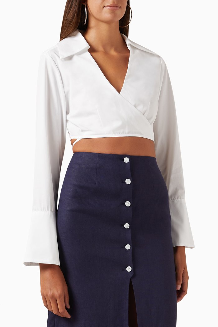 Wrap Crop Top in Cotton-poplin, White