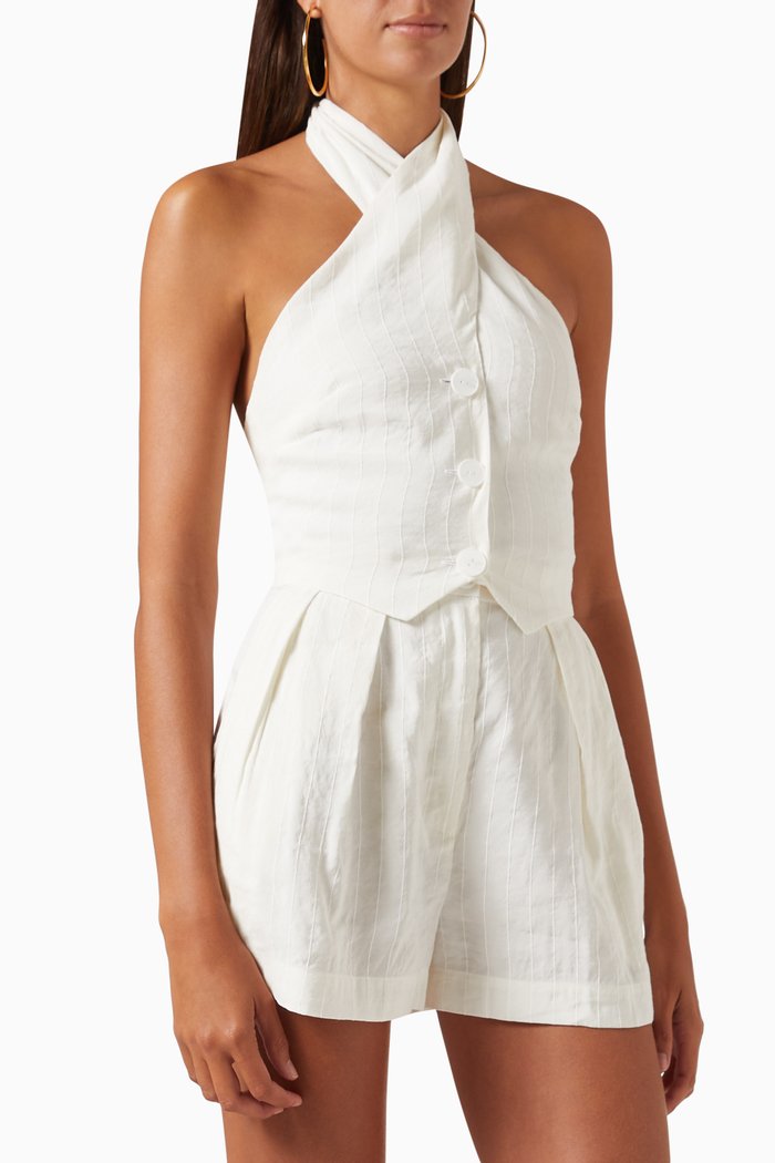 

Twist Button-up Vest in Linen, White