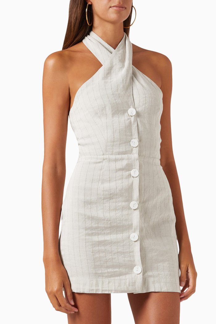 

Twist Button-up Mini Dress in Viscose-linen Blend, Neutral