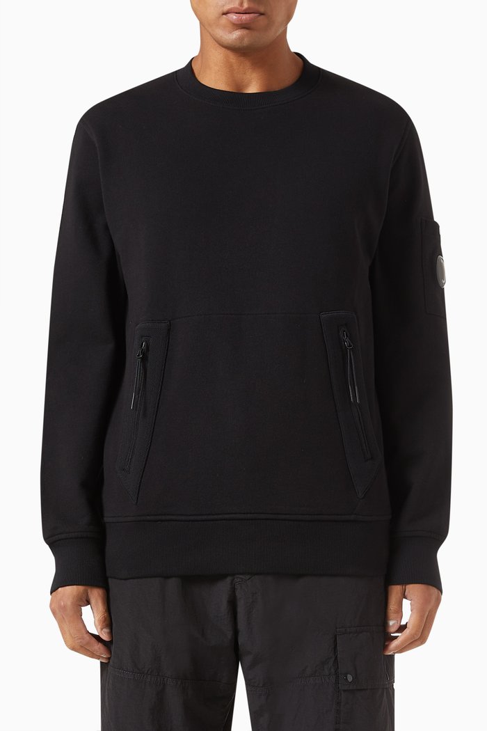 

Diagonal Zip Sweatshirt in Fleece, Black