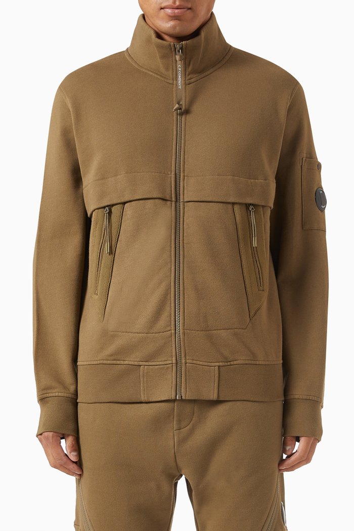 

Diagonal Zipped Sweatshirt in Fleece, Neutral