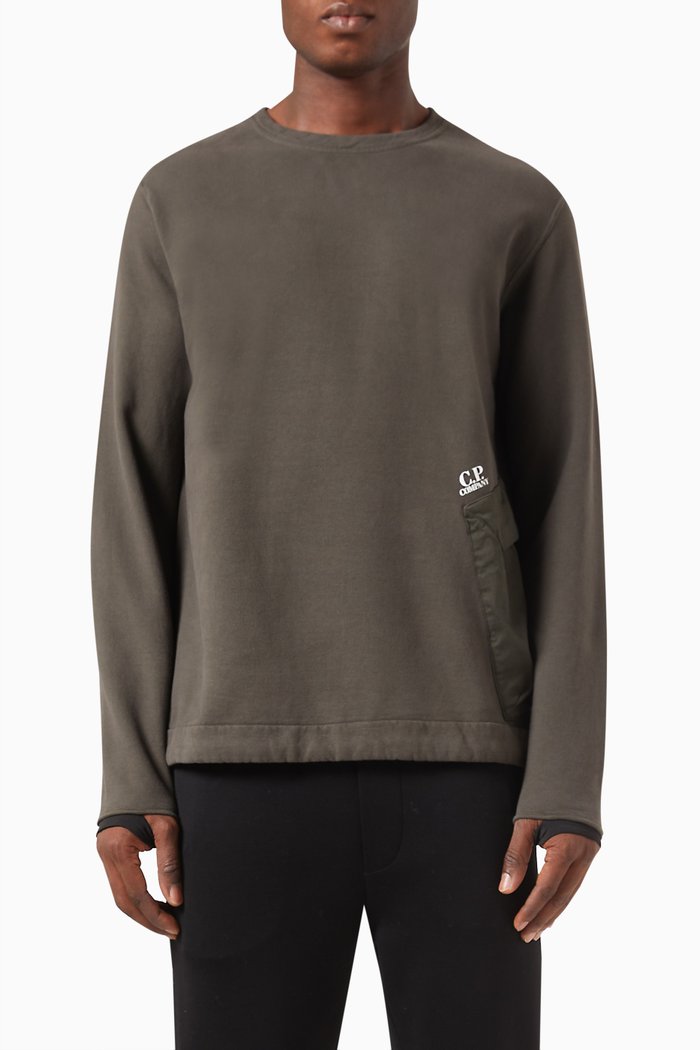 

Mixed Pocket Sweatshirt in Cotton Diagonal Fleece, Green