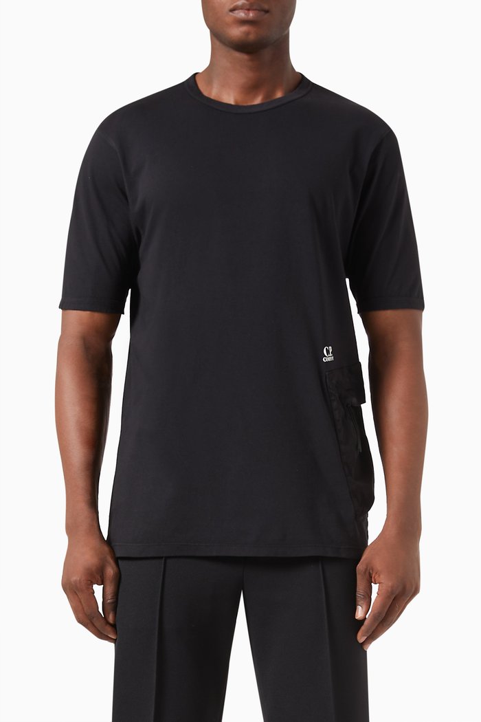 

Mixed Side Pocket T-shirt in Cotton-jersey, Black