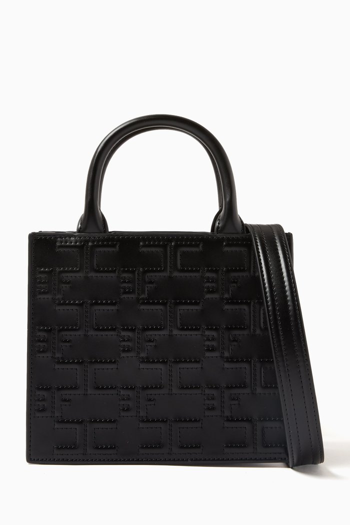 

Bold Mini Shopper in Embossed Faux Leather, Black