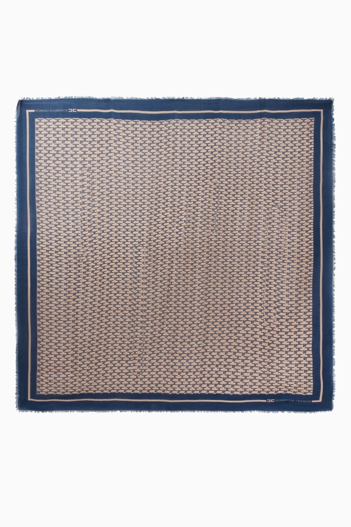 Logo Monogram Scarf in Cashmere-silk Blend, Blue