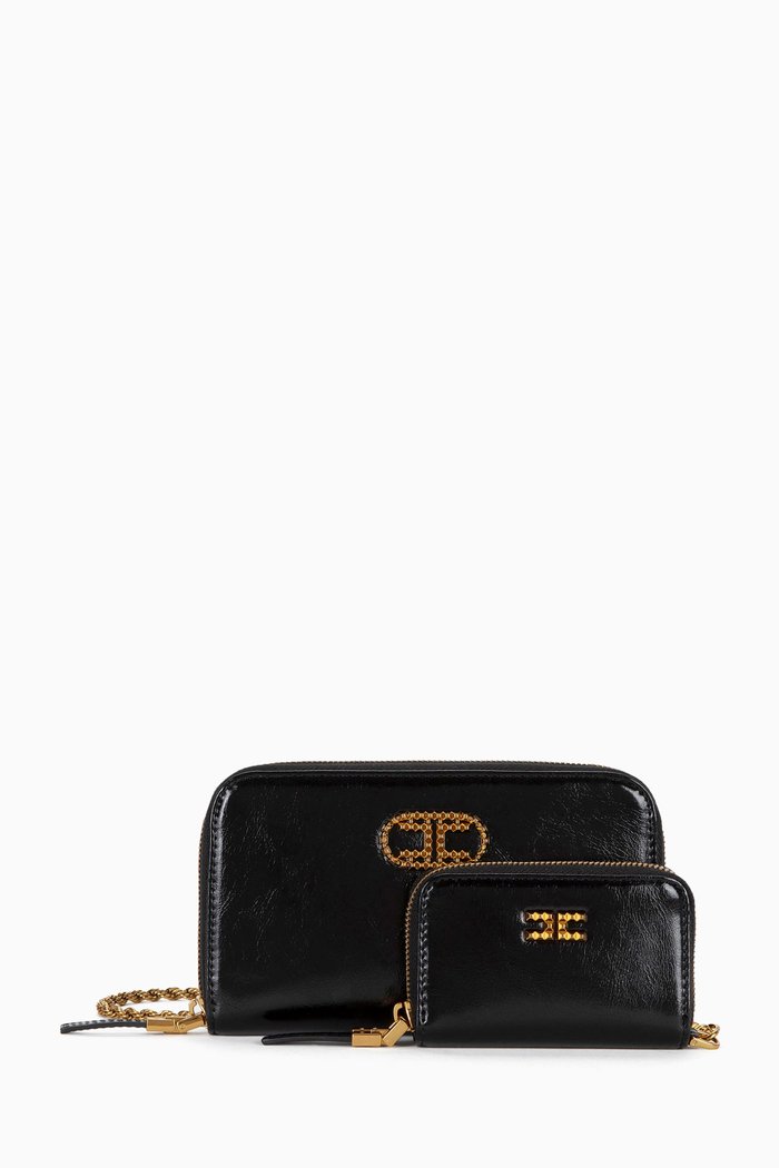 

Deep Night Wallet on Chain in Faux Leather, Black
