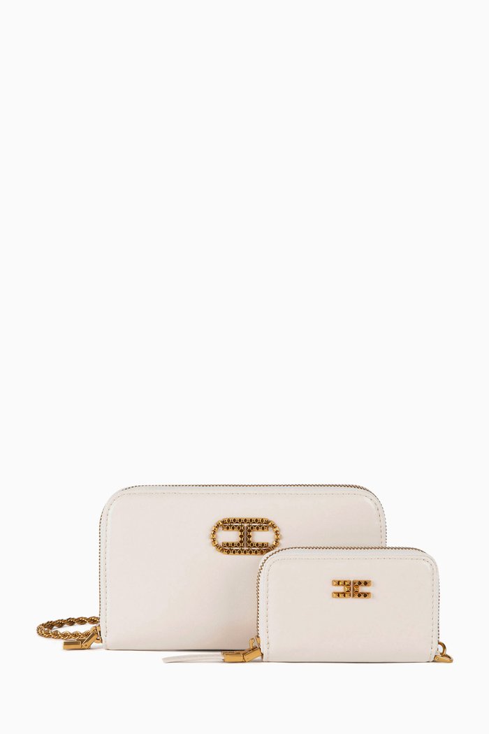 

Deep Night Wallet on Chain in Faux Leather, Neutral