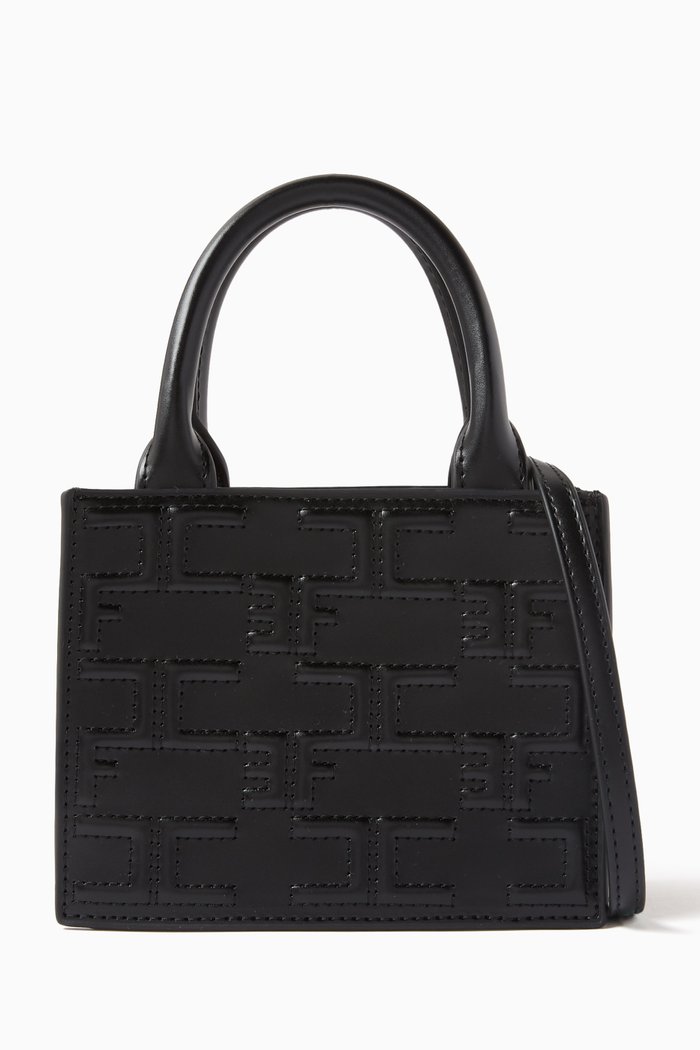 

Bold Mini Shopper in Embossed Leather, Black