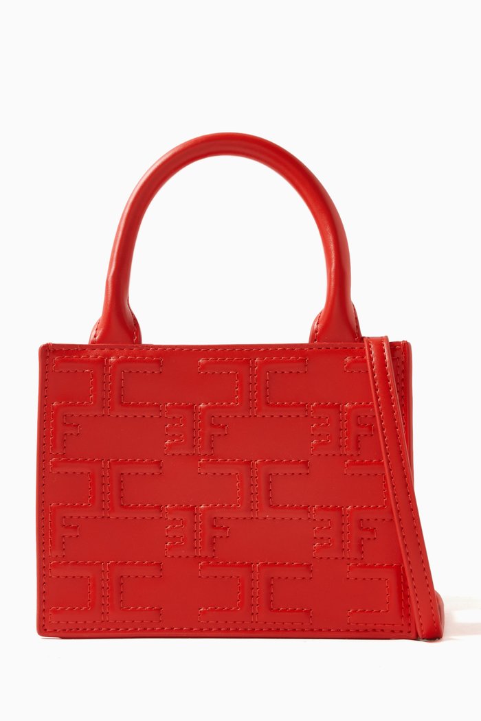 

Bold Mini Shopper in Embossed Leather, Red