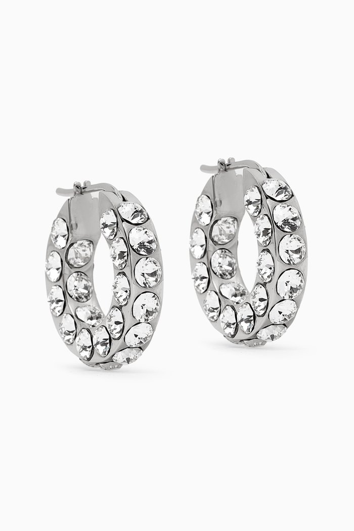 Small Jahleel Crystal Hoop Earrings, White