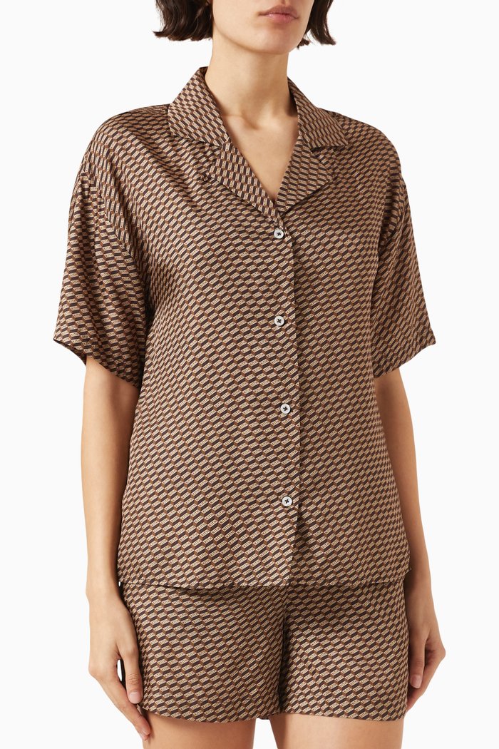 

Elena Monogram Camp Shirt in Silk-blend, Brown