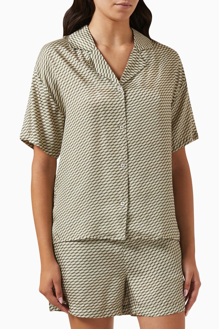 

Elena Monogram Camp Shirt in Silk-blend, Green