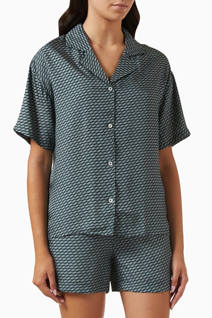 

Elena Monogram Camp Shirt in Silk-blend, Blue