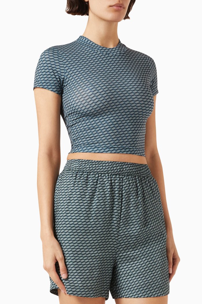 Mulberry Monogram Crop T-shirt in Jersey, Blue