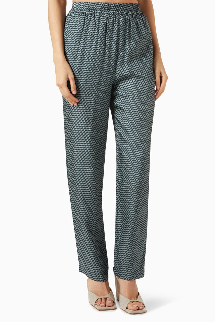 Ida Monogram Straight Pants in Silk-blend, Blue
