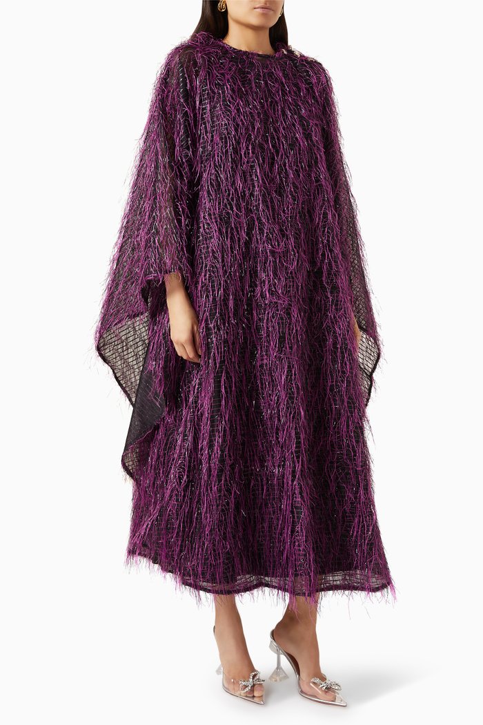 

Feather-embellished Cape & Dress Set, Purple