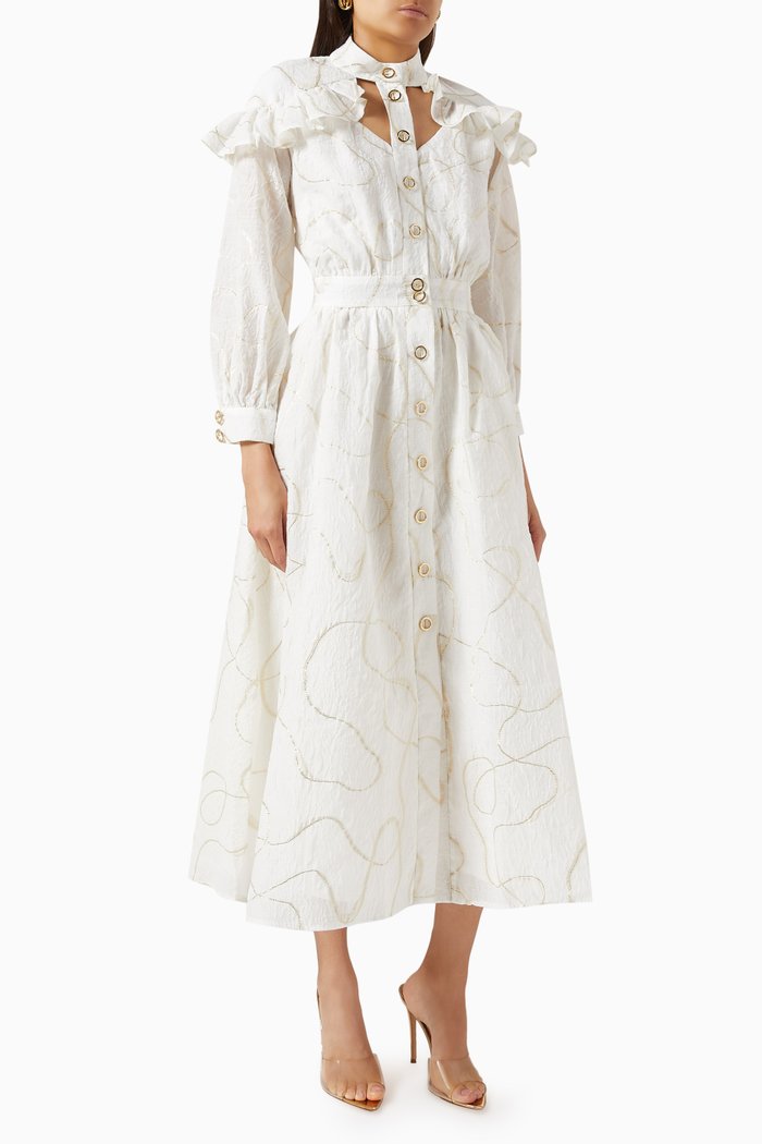 

Frill Midi Dress in Cotton-blend, Neutral