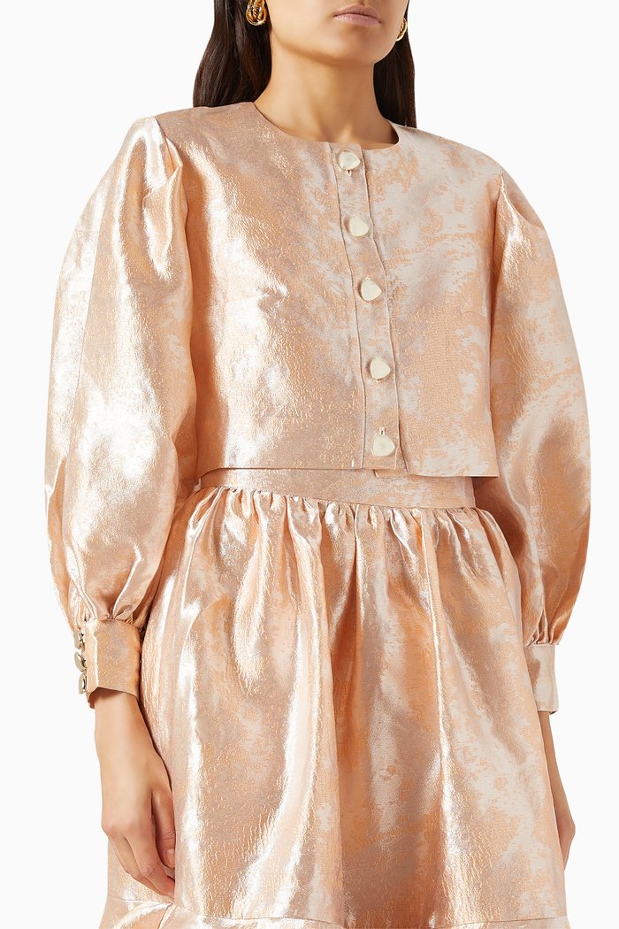

Puff-sleeve Blouse in Satin, Orange