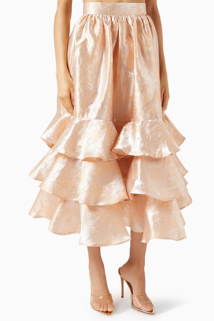 

Tiered Frill Skirt in Satin, Orange