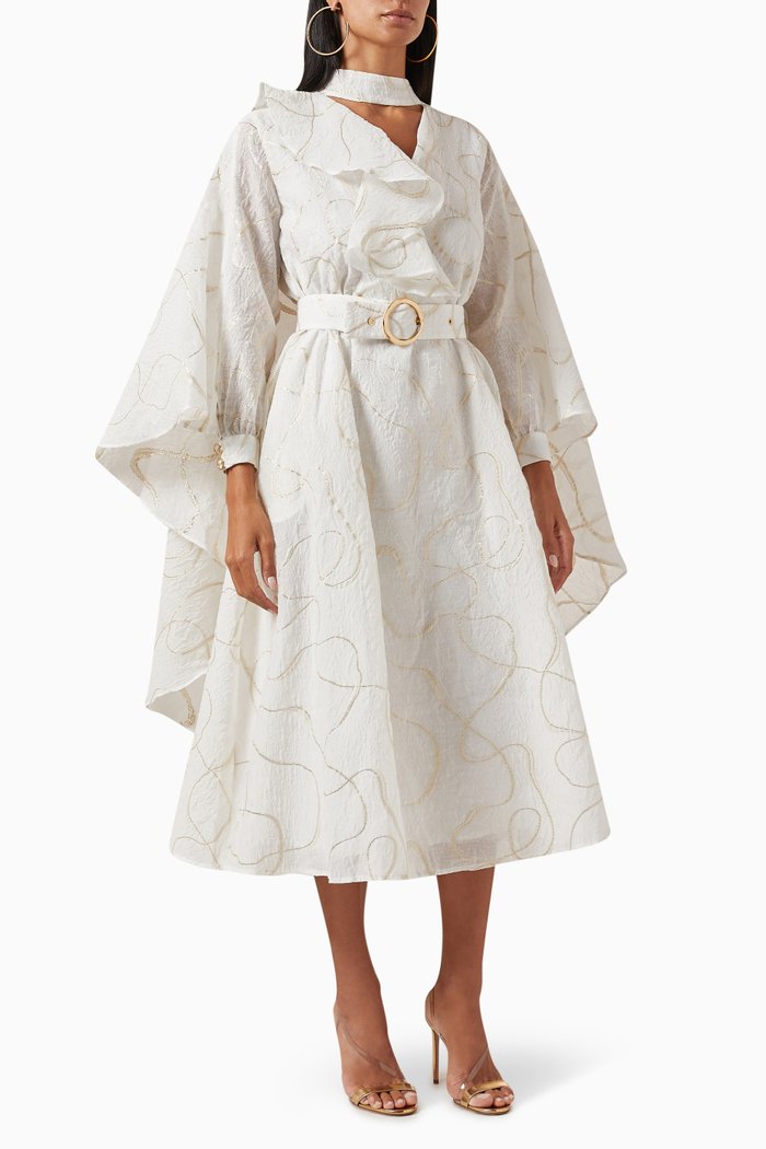 

Ruffle-trim Midi Dress, Neutral