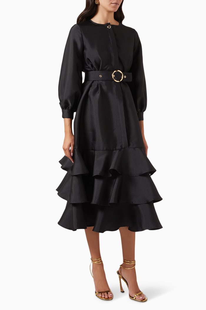 

Belted Midi Dress, Black