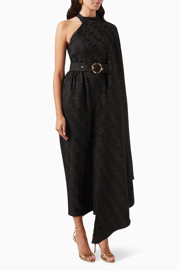 

Cape Jumpsuit in Jacquard, Black