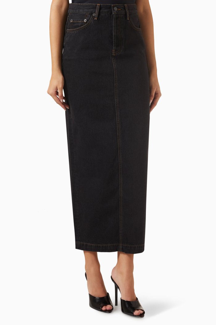 

Straight Denim Maxi Skirt in Cotton, Black