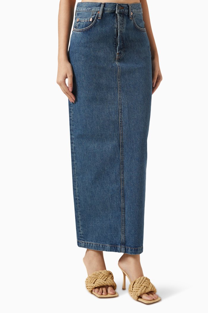 

Straight Denim Maxi Skirt in Cotton, Blue