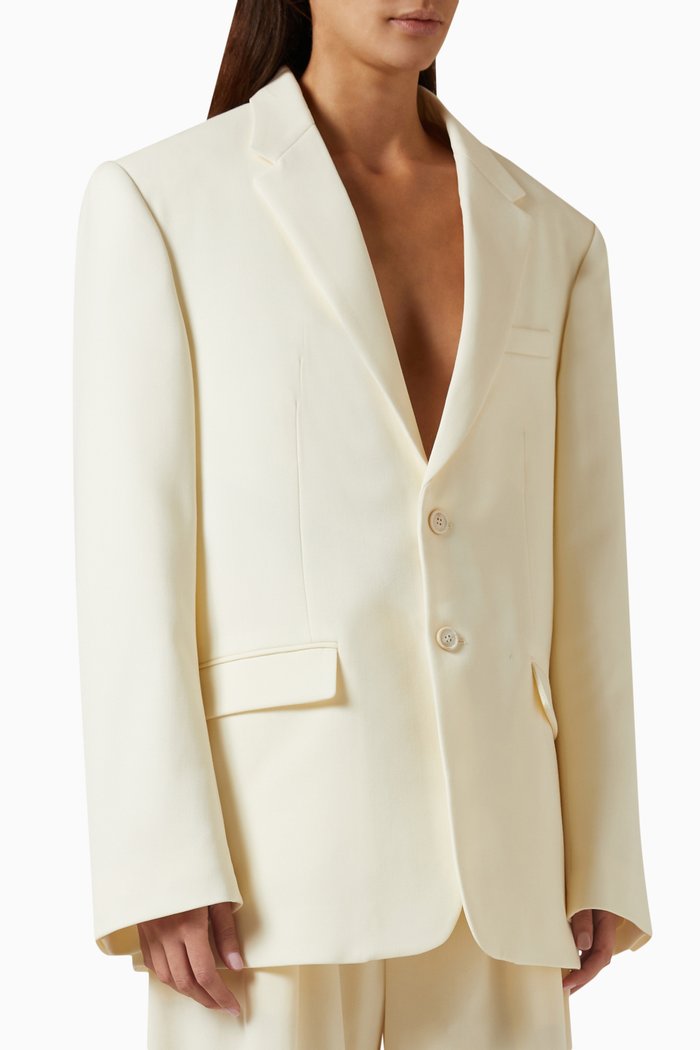 

Oversized Single Breasted Blazer in Wool, Neutral