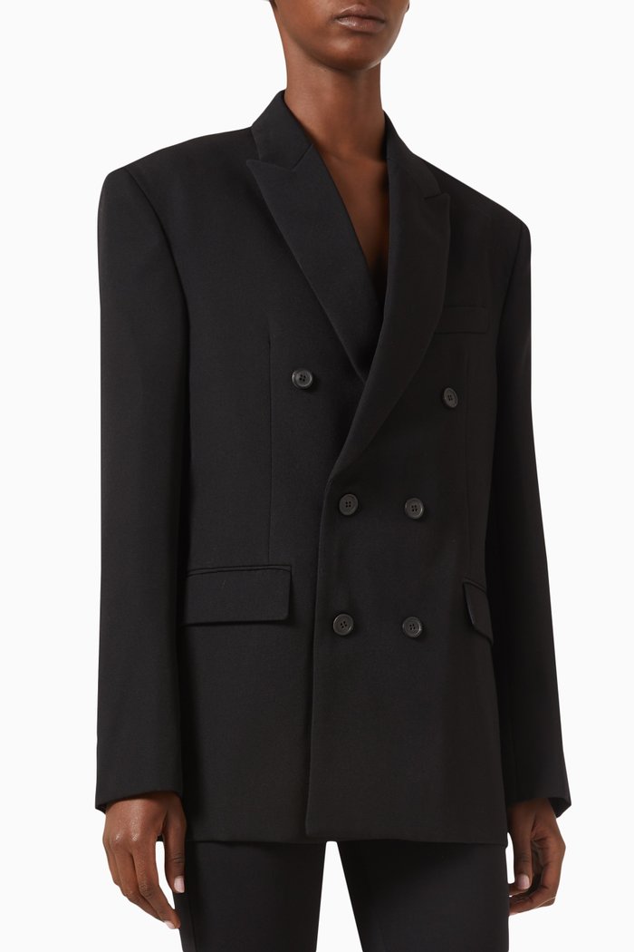 

Double Breasted Blazer in Wool, Black