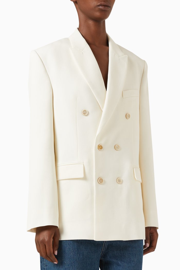 

Double Breasted Blazer in Wool, Neutral