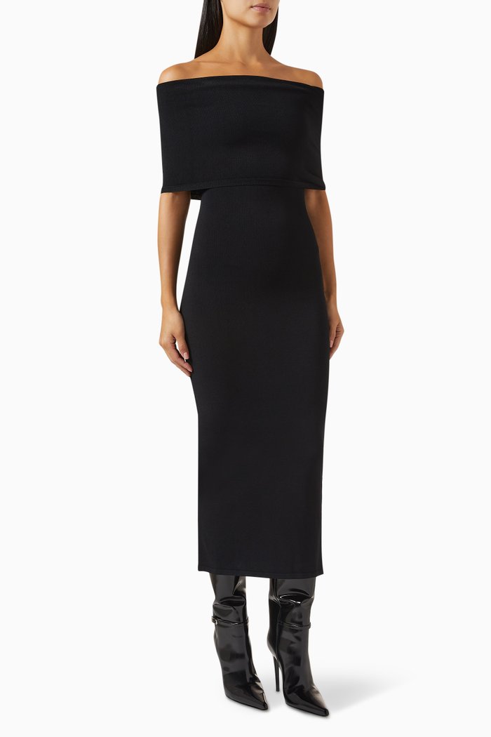 

Off-the-shoulders Midi Dress in Viscose-blend, Black