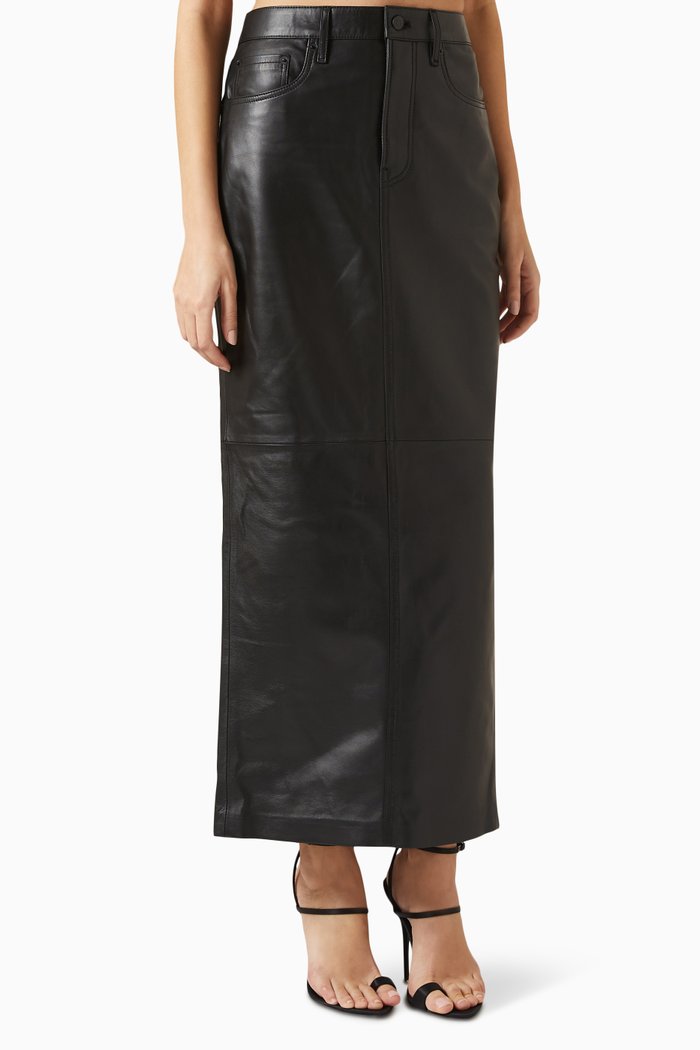 Column Skirt in Leather, Black
