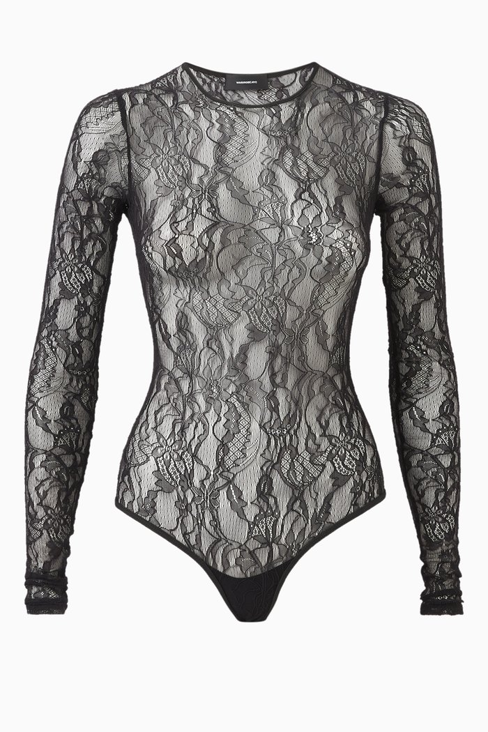 

Sheer Lace Bodysuit, Black