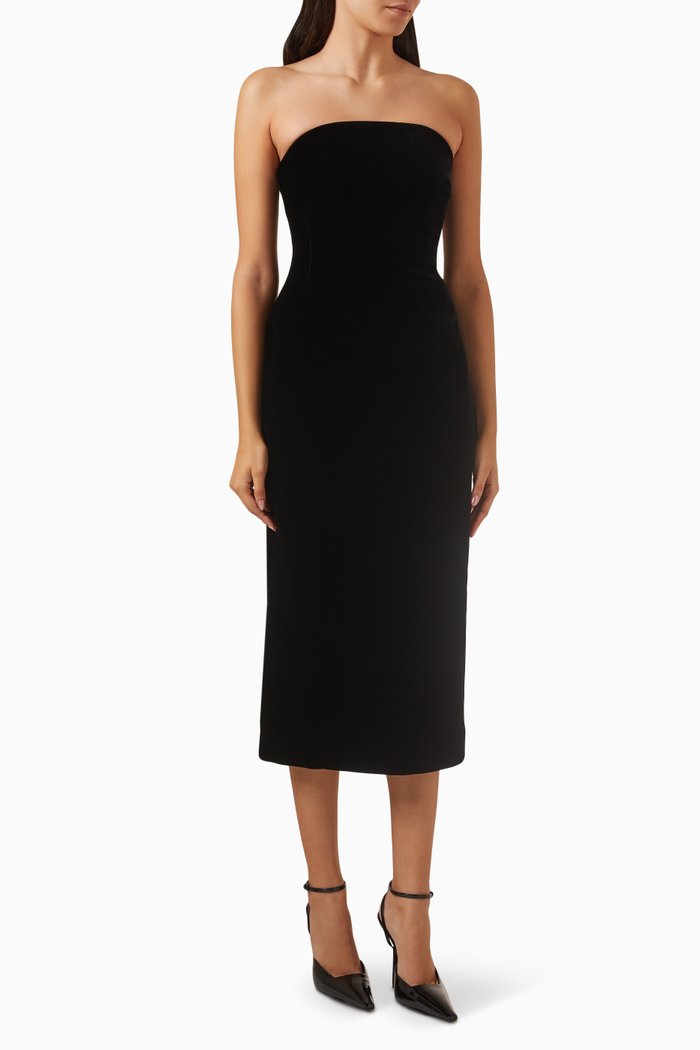 

Corset Midi Dress in Velvet, Black