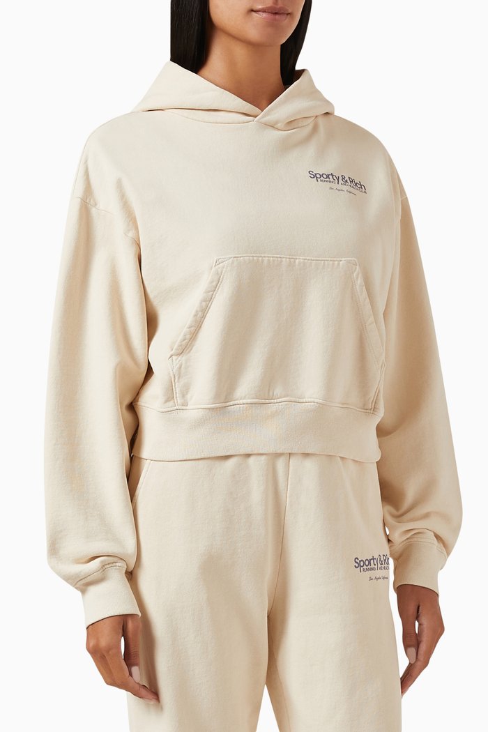 Club Crop Hoodie in Cotton-fleece, Neutral