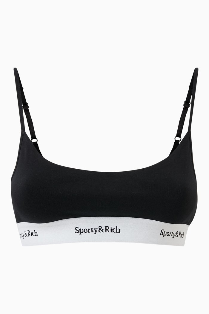 

Serif Logo Bralette in Cotton, Black