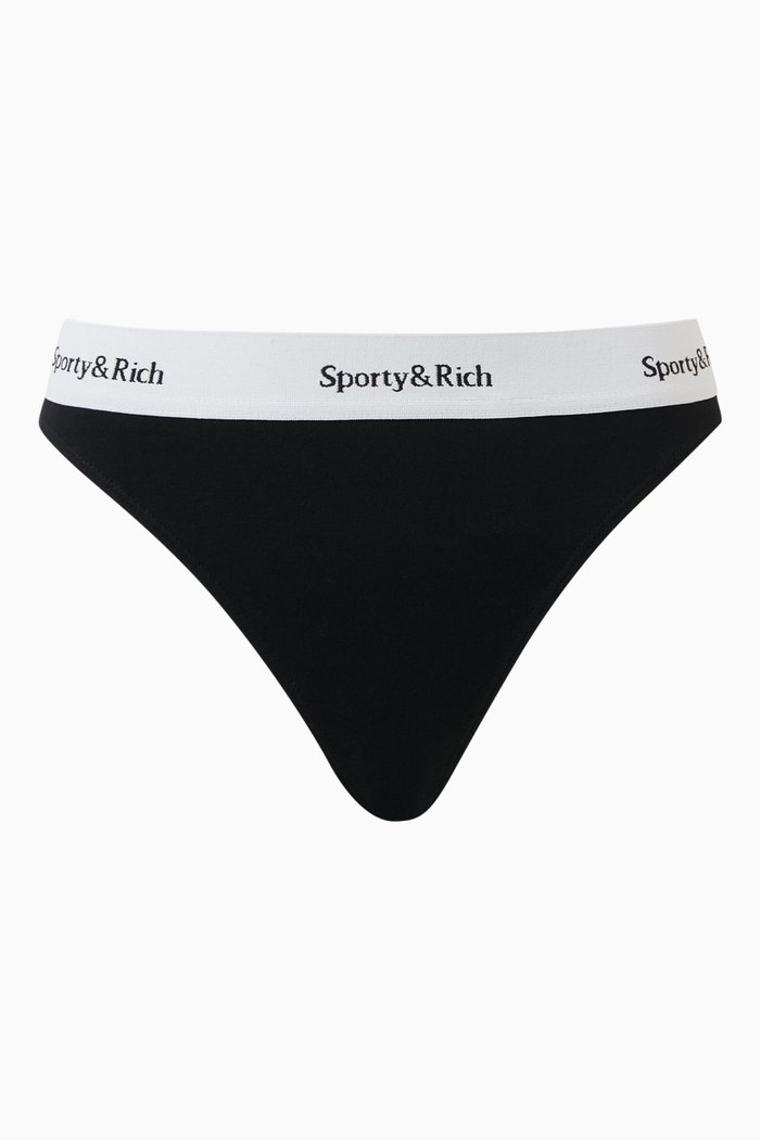 

Serif Logo Thong in Cotton, Black